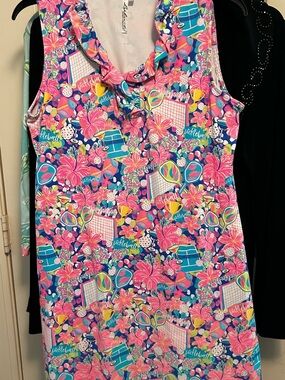 LuLu B Pink & Blue Pickleball Print Sleeveless Dress Size Medium- New w/o tags